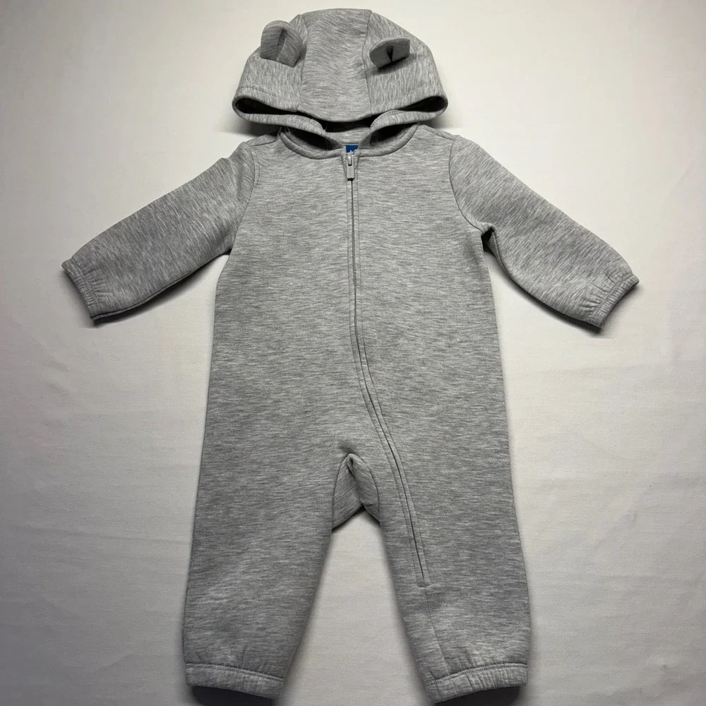 Old Navy Hooded Jumpsuit 3D Ears 6-12M Gray Unisex Baby Romper 842252-00